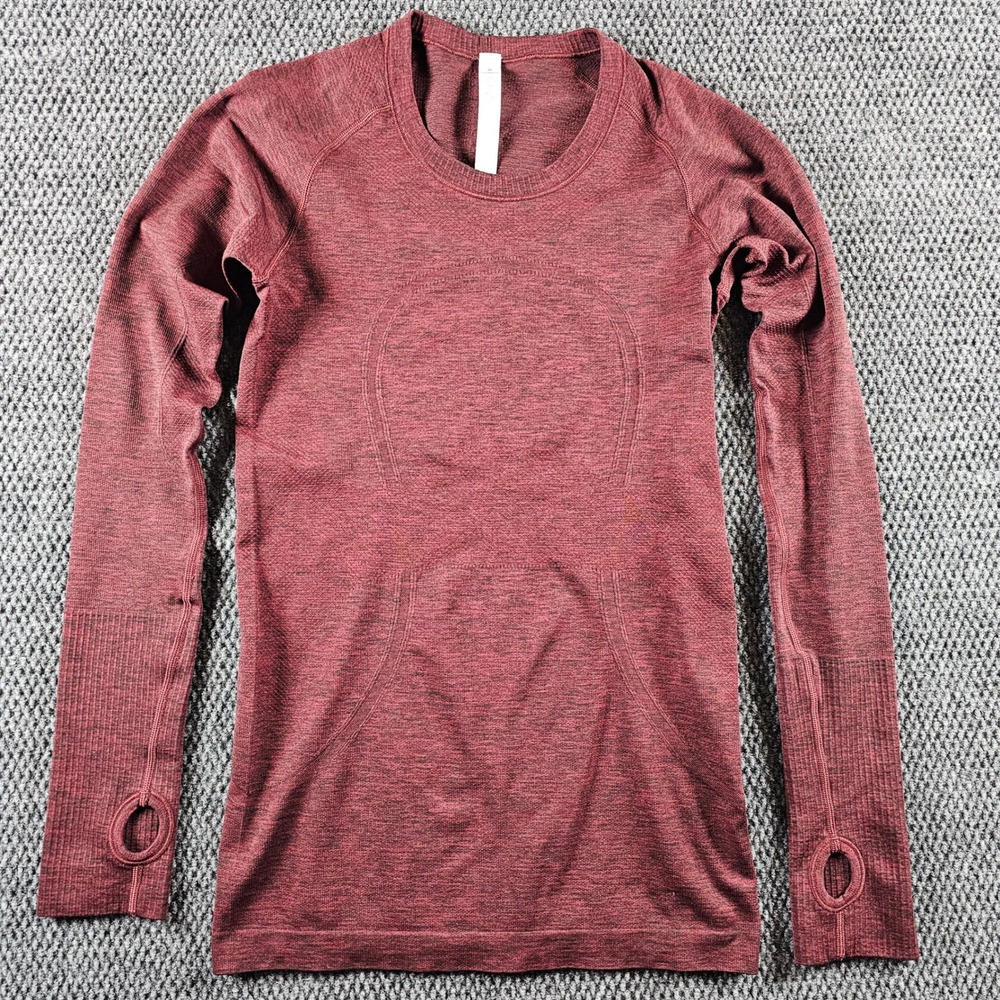 Lululemon Swiftly Tech Long Sleeve Shirt Burgundy Heathered Size 6 Thumbhole